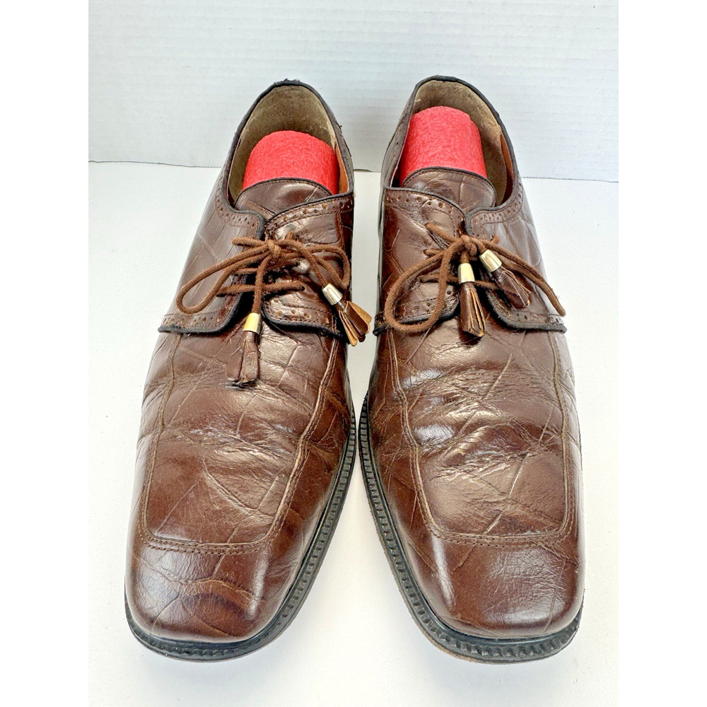 Giorgio Brutini Brown Alligator Croc Print Leather Oxfords Shoes Mens 13 M